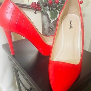 Cupid Red Croc-Patterned Heels